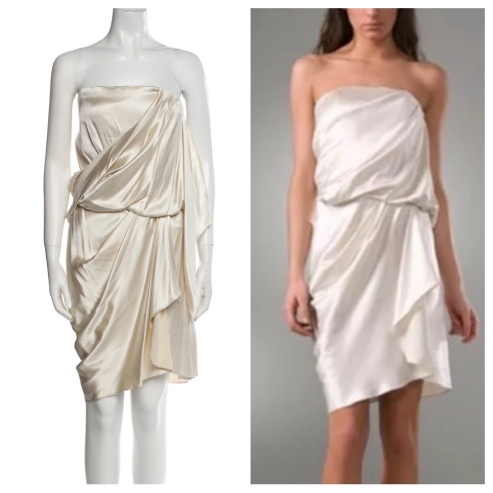 Alexander Wang Strapless asymmetrical draped Satin Dress in ivory 2556